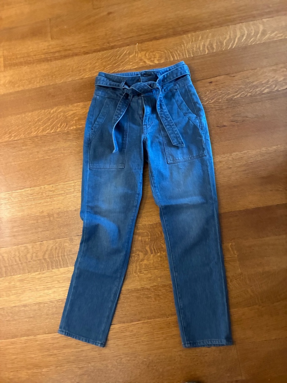 Veronica Beard High-Rise Paperbag Waist Jeans - Blue